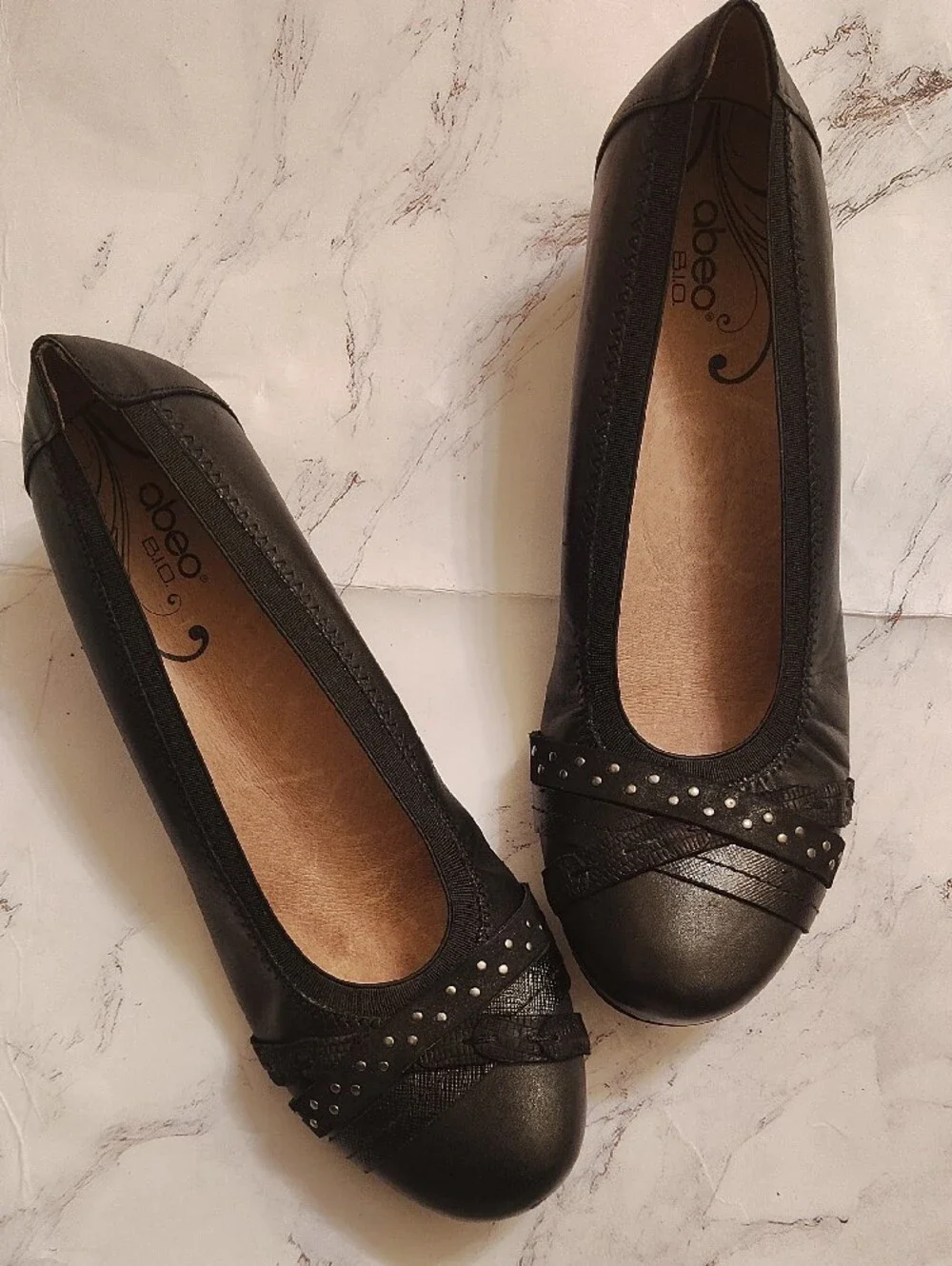 Black Women's Ballet Flats with Stud Detail